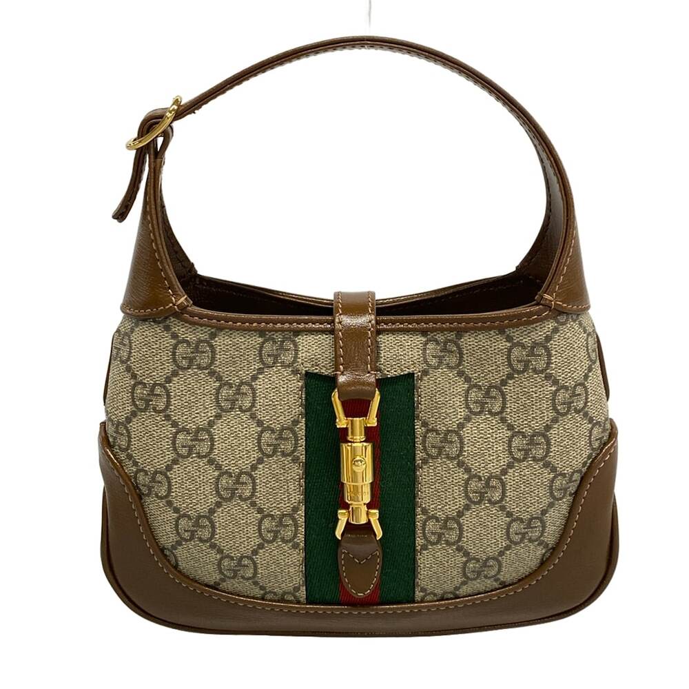 Gucci Jackie 1961 Handbag 637092 Beige Dark Brown PVC Leather Canvas